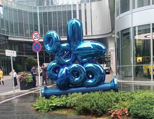 Escultura de Jardim Abstrata em Aço Inoxidável 316L com Acabamento em Verniz Azul Cozido