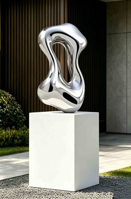 Escultura Abstrata em Aço Inoxidável 316L com Espelho Polido Personalizável para Decoração de Interiores Moderna